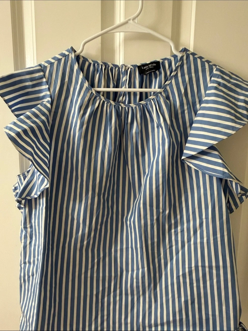 kate spade Blue and White Striped Ruffle Sleeve Top